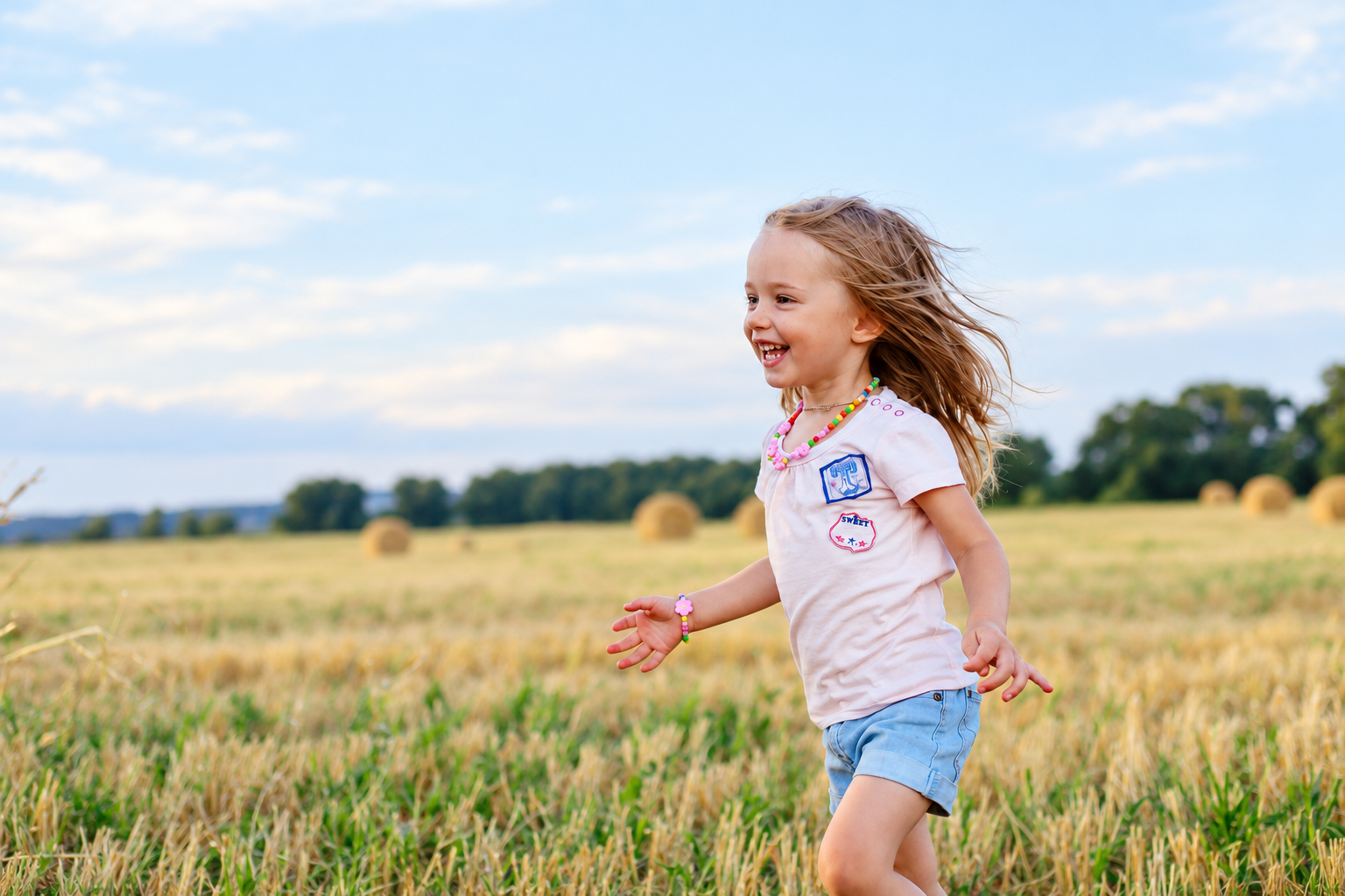 Bambina felice tra i campi di grano