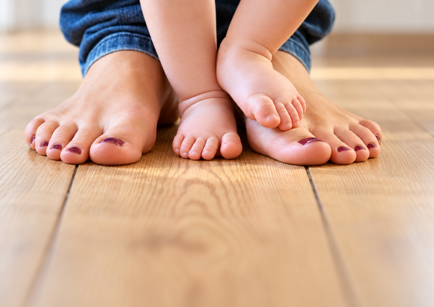 Piedini insieme sul parquet