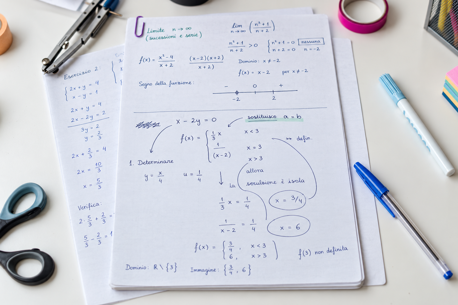 Studio di matematica su scrivania luminosa